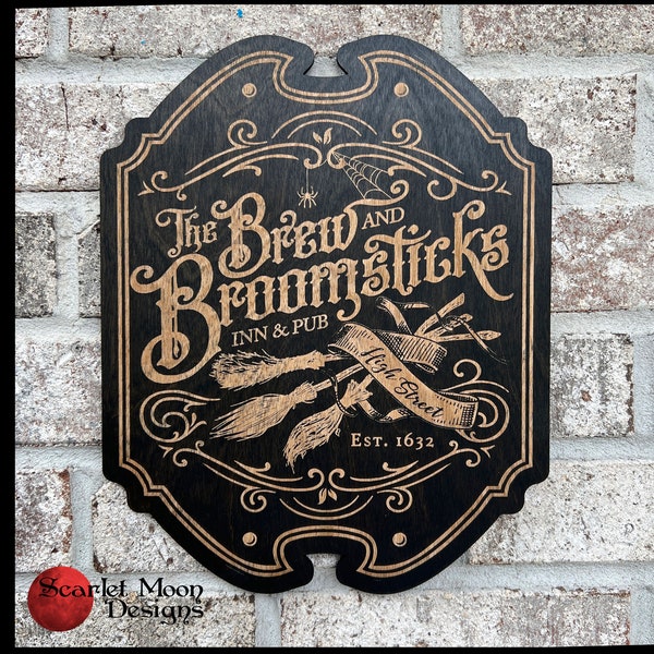 Brew and Broomsticks Pub Sign | 8.5" w x 11" h x  .25" d | Wizard sign | Witches | Magical Sign | Pub Sign | Magic sign | Magical Inn sign