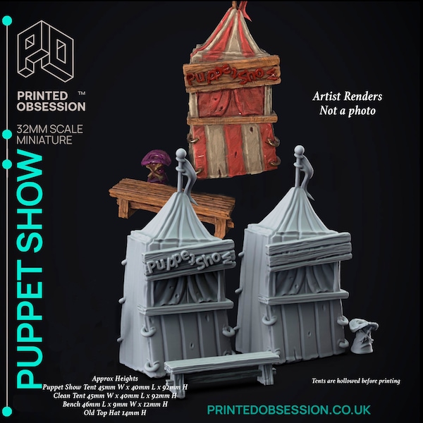 Puppet show scenery | Tents | Evil circus | Circus tents | Voodoo Circus| Printed Obsession | DnD and tabletop gaming miniatures