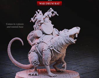 Miniatura de rata tambor de guerra: modelo de mesa de fantasía oscura impreso en 3D