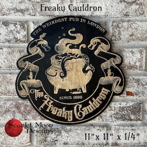 Magical Cauldron Sign | Aged worn look | 11" x 11" x .25" | Magical Sign | Pub Sign | Witch Brew |  Fantasy | Supernatural