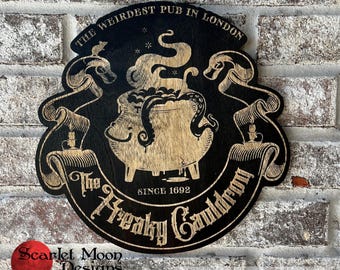 Magical Cauldron Sign | Aged worn look | 11" x 11" x .25" | Magical Sign | Pub Sign | Witch Brew |  Fantasy | Supernatural