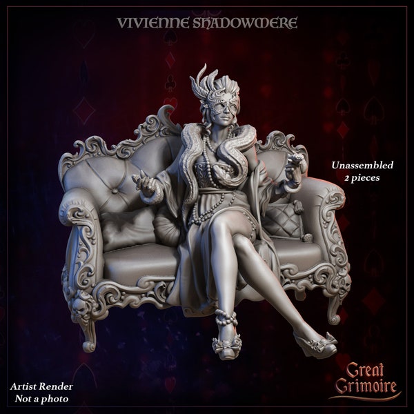 Vivian Shadowmere | Macabre Masquerade | Great Grimoire | Dungeons and Dragons | 3d printed mini | Tabletop Gaming mini | Fantasy Gaming