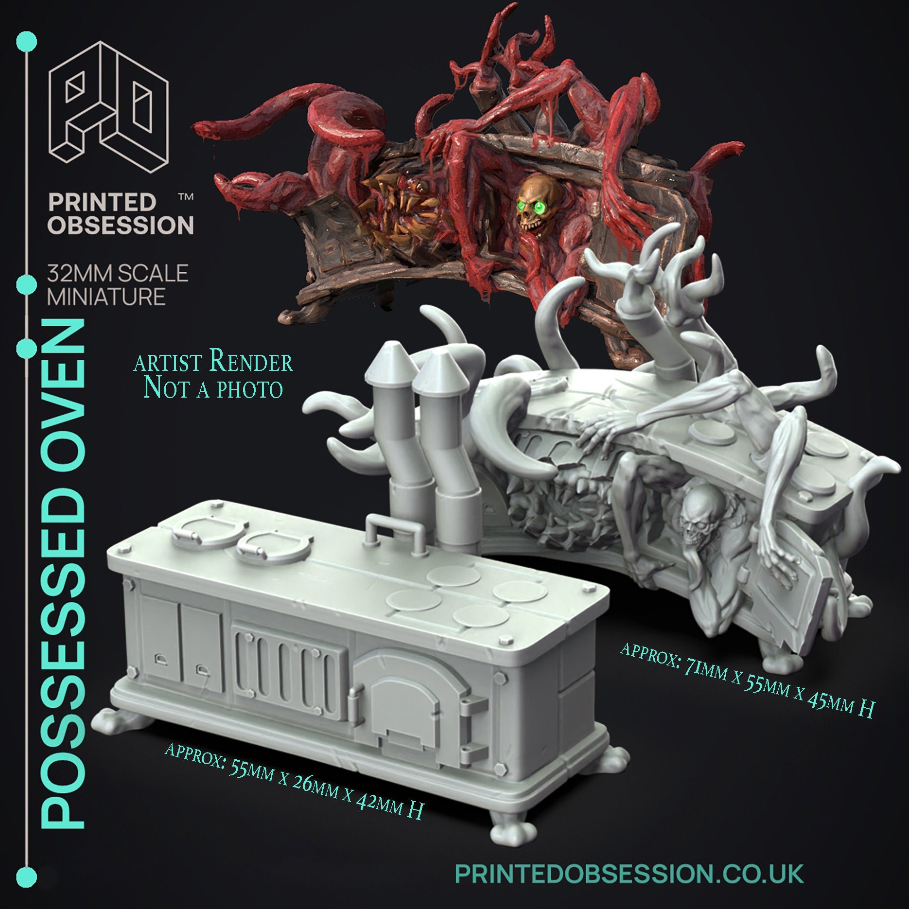Oven Mimic Set | Possessed Bakery | Printed Obsession | D&D | Tabletop gaming miniatures | Fantasy gaming | Miniatures | TTRPG