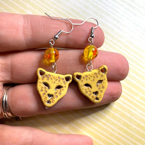 Jaguar earrings - handmade jewelry, great gift or stocking stuffer. Dyed stone cheetah earrings