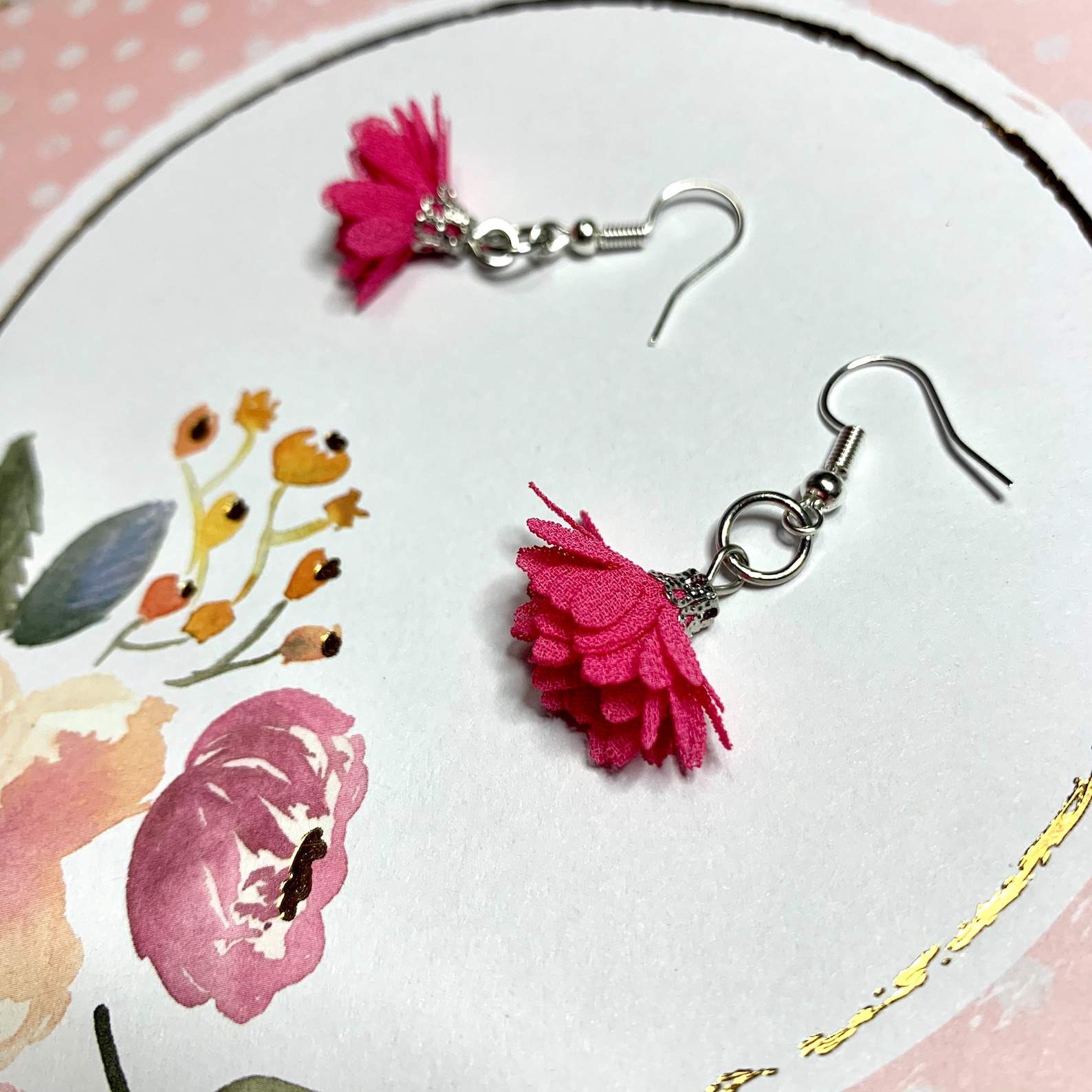 Fabric Flower Earrings Handmade Great Gift Botany Gift. Etsy UK