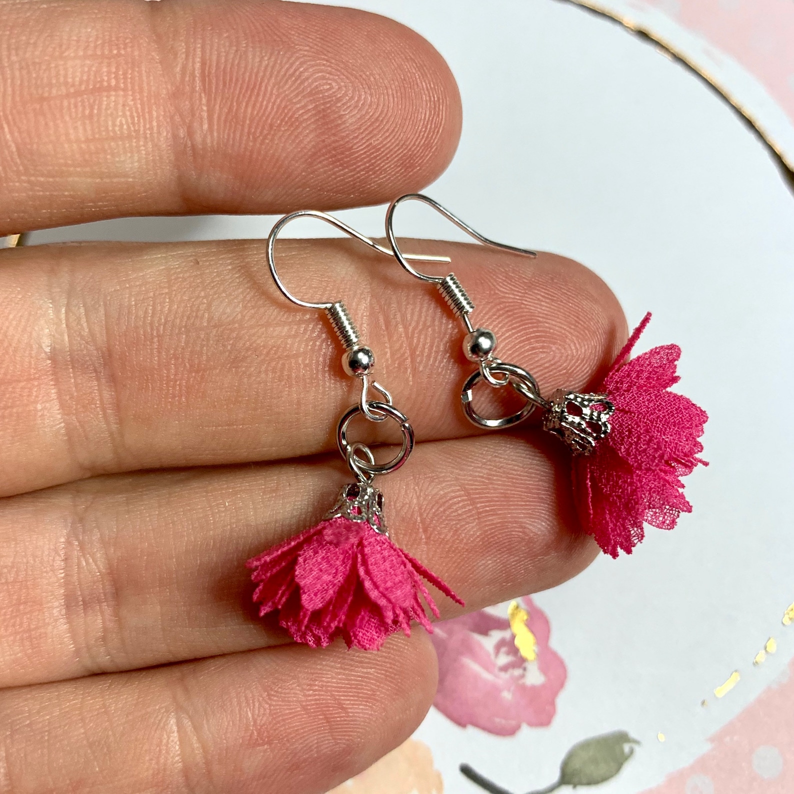 Fabric Flower Earrings Handmade Great Gift Botany Gift. Etsy UK