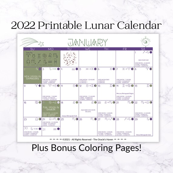 Printable 2022 Astrology Calendar Digital 2022 Astrology | Etsy