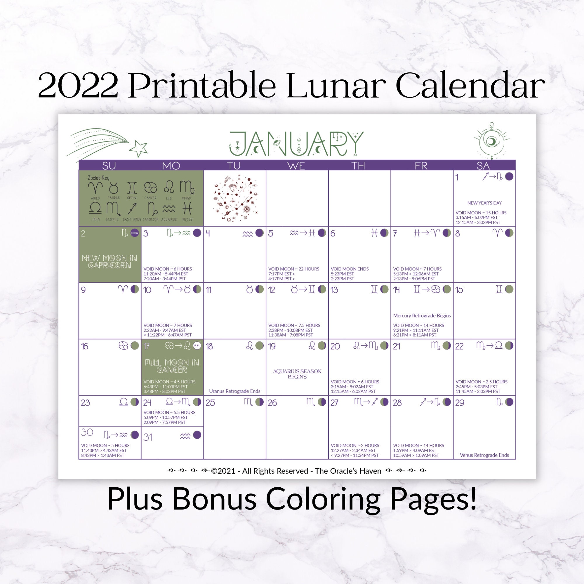 Void Moon Calendar 2022 Printable 2022 Astrology Calendar Digital 2022 Astrology | Etsy Australia