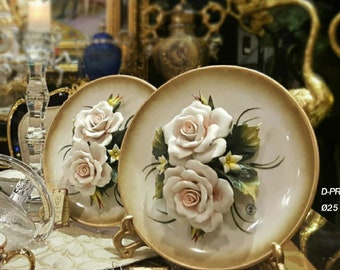 カポディモンテスタイルの磁器製壁掛け皿、装飾用陶器皿、花、花柄