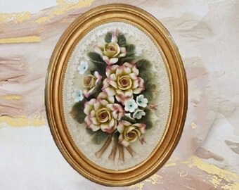 VTG カポディモンテ 壁掛けプレート 磁器製 花柄 ベルベット
