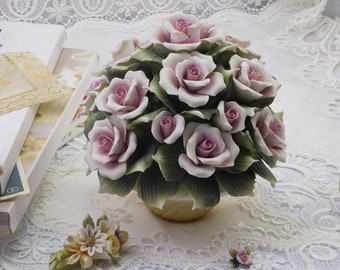 Handmade Beautiful Porcelain Flowers Basket Capodimonte Style Flower Vintage