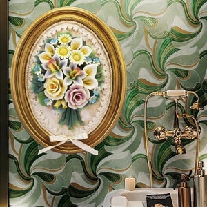 Handmade Capodimonte Style Porcelain Flower Bouquet in Oval Frame Wall Plaque