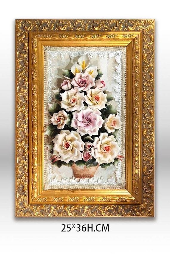 Handmade Capodimonte Style Flower Bouquet in Rectangle Golden