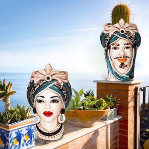Sicilian Head, Moor heads, Fully Handcrafted and hand-painted Head Vase Without Flowers