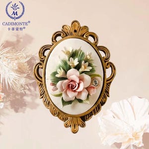 Handmade  Porcelain Rose Bouquet in Oval Frame Wall Flower Plaque Capodimonte Style - One Roses