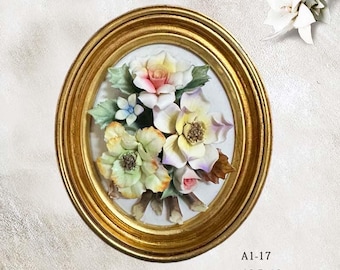 VTG カポディモンテ 壁掛けプレート 磁器製 花柄 ベルベット