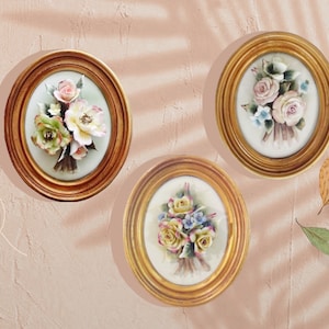 Handmade  Porcelain Flower Bouquet in Oval Frame Wall Flower Plaque Capodimonte Style