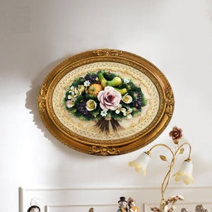 Buquê de flores de porcelana estilo Capodimonte feito à mão em placa de parede com moldura oval