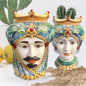 Sicilian Head, Moor heads, Fully Handcrafted and hand-painted Head Vase Without Flowers