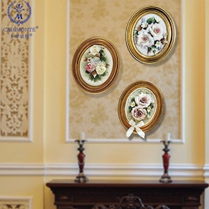 Handmade Capodimonte Style Porcelain Flower Bouquet in Oval Frame Wall Plaque for Wedding/Decoration/Gift