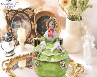 vintage schöne Dame Schmuck Box Figur Porzellan handgefertigte Figuren