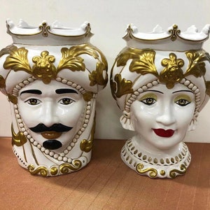 Sicilian Head, Moor heads, Fully Handcrafted and hand-painted White and Black Head Vase Without Flowers