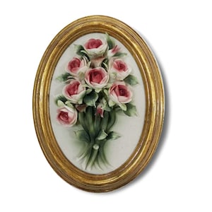 Handmade Capodimonte Style Porcelain Flower Bouquet in Oval Frame Wall Plaque for Wedding/Decoration/Gift