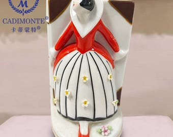 Antike Porzellanfigur, Lesezeichen Mädchen rot