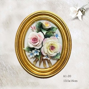 Handmade Capodimonte Style Porcelain Flower Bouquet in Oval Frame Wall Plaque