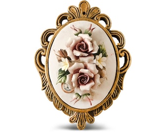 美品 カポディモンテ Capodimonte 陶器 壁掛け皿プレート イタリア製 VTG カポディモンテ 壁掛けプレート 磁器製 花柄 ベルベット