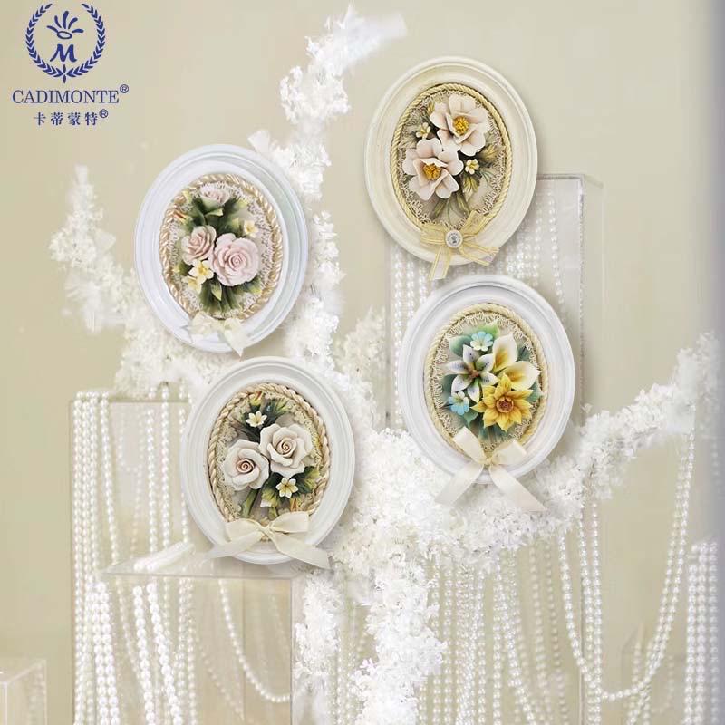 カポディモンテ様式の磁器製花飾り、レース＆織りフレーム - Etsy 日本