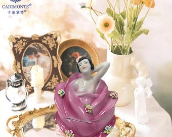 vintage schöne Dame Schmuck Box Figur Porzellan handgefertigte Figuren