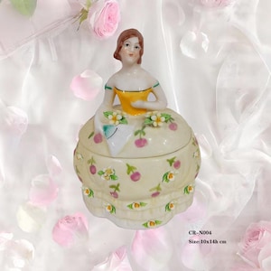 Vintage belle dame boîte à bijoux figurine porcelaine figurines faites main