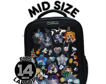 MidSize! CariWare Everyday Ita Backpack - Pin Display Bag, Removable Insert, Pin Trading, Durable Water Resistant, 13" Laptop Compartment