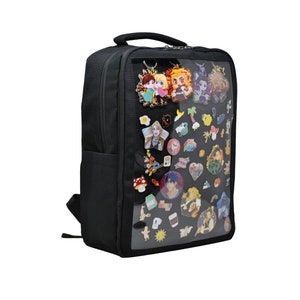 Original CariWare Ita Backpack - Large Front Pin Display Bag, Clear Window, Easy Trading, Durable, Water Resistant, Laptop Compartment