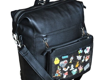 Sekunden Sale! Exzellenter Zustand! Rucksack für Stifte 5-in-1 - Konvertiert zu Crossbody-Tasche und Bauchtasche Display-Schwarz Silber Hardware