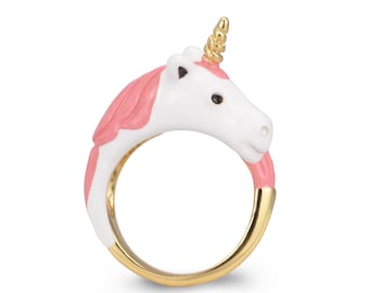 Pink Exquisite Unicorn Ring 18K Gold Plated Hand Painted Gift Box Perfect for Birthday Gifts for girlfriend Girls and Adults Size