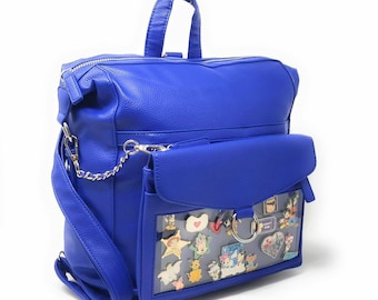 Ita Backpack for Pins 5-in-1 - Converts to Crossbody Tote and Fanny pack Display- Blue- Ready to Ship