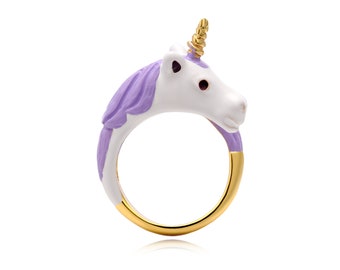 Purple Exquisite Unicorn Ring 18K Gold Plated Hand Painted Gift Box Perfect for Birthday Gifts for girlfriend Girls and Adults Size