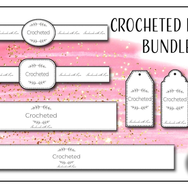 Crocheted Label Bundle von Print at Home Tags, Display Cards Templates Tags Verpackung Handmade PDF