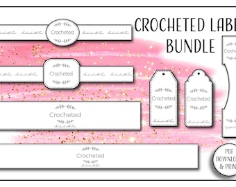 Crocheted Label Bundle of Print at Home tags, Display cards templates tags wrapping packing Handmade PDF