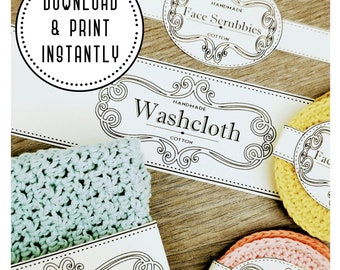 Facial Scrubbies and Washcloth Printable PDF Labels, Tags / Packaging Instant Download