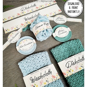 Face Scrubbies, Washcloth, Dishcloth, Kitchen Scrubbies and Shower Puff Printable PDF Labels / Tags / Packaging Instant Download Scrubby