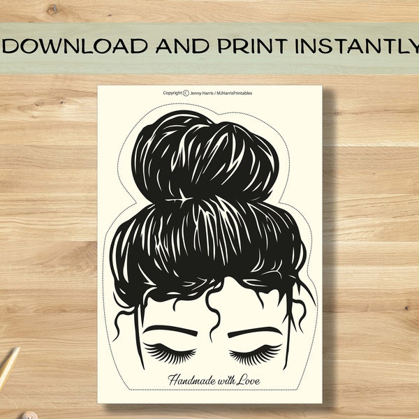 Printable Messy Bun Packaging Label Tag Headband Earwarmers Instant PDF Download