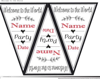 Printable Personalised Welcome to the World Bunting Flag Banner Party Decor Download Digital Download Party Celebrations New Baby Birth