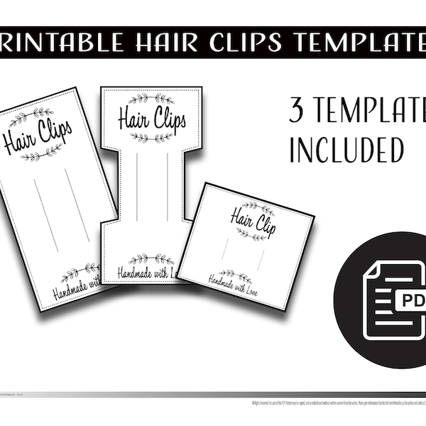 PRINTABLE Hair Clip(s) Display Cards / template / tag / label / PDF print at home. Instant download. Packaging Hairclips
