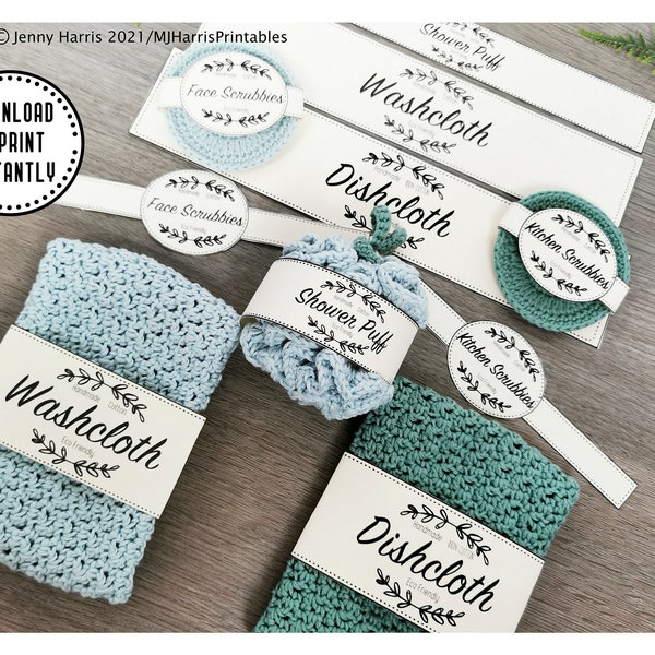 Crochet Labels / Tags for Face Scrubbies, Washcloth, Shower Puff, Dishcloth and Kitchen Scrubbies Instant Download PDF Packaging