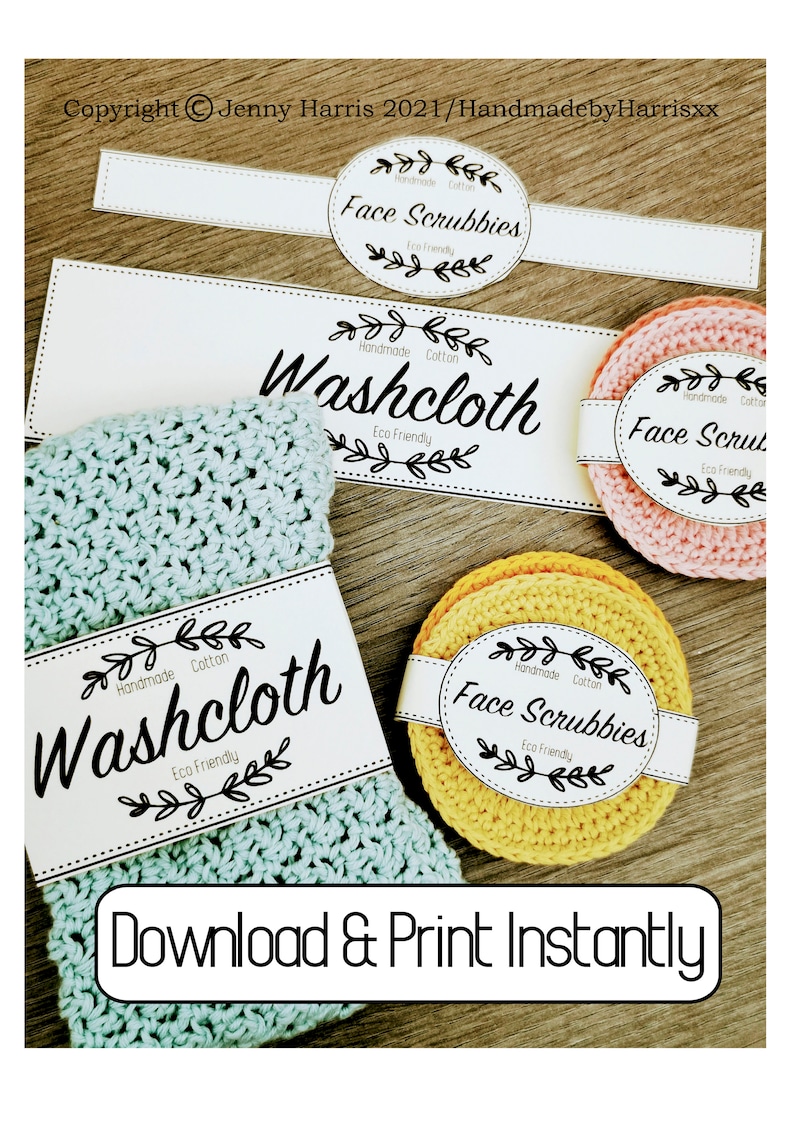 Facial Scrubbies and Washcloth Printable PDF Labels, Tags / Packaging Instant Download image 1