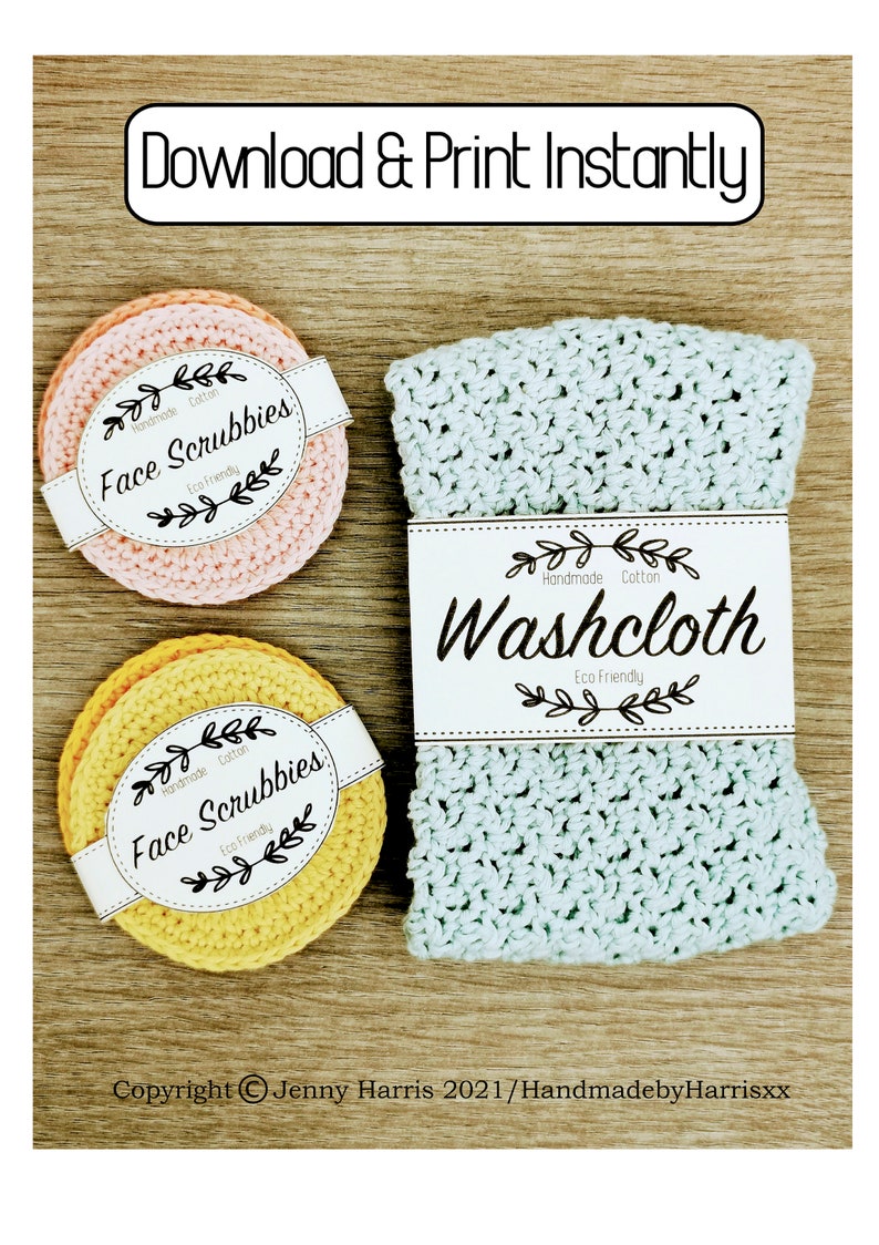 Facial Scrubbies and Washcloth Printable PDF Labels, Tags / Packaging Instant Download image 3