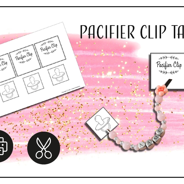 PRINTABLE Pacifier Dummy Clip label. PDF handmade Tag Template. Knit crochet. Instant download print at home.